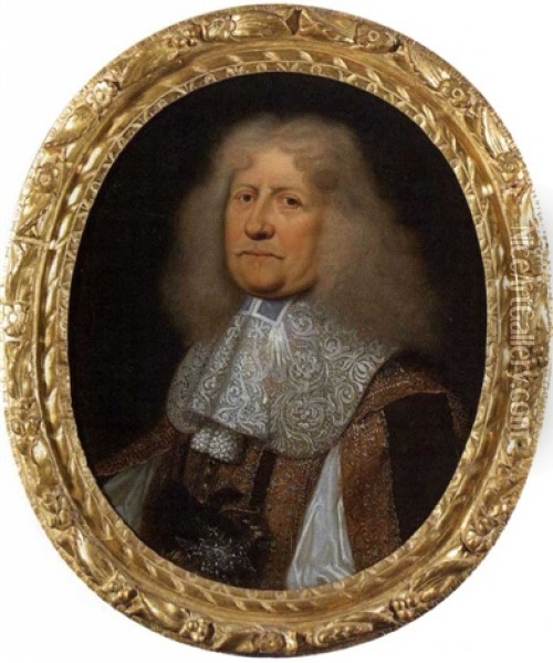 Portrait Du Ministre Colbert Age Oil Painting - Robert Nanteuil