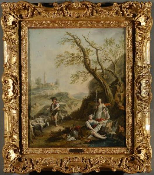 Paesaggio Con Pastori Oil Painting - Jean-Baptiste Huet I