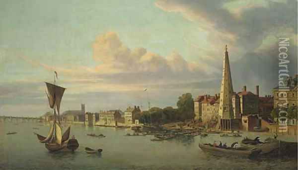 The York buildings waterworks looking towards Westminster Oil Painting - Samuel Scott