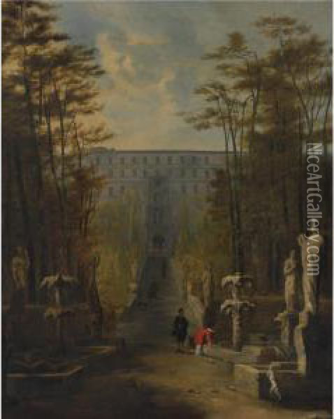View Of The Villa D'este And Gardens, Tivoli Oil Painting - Johann Wilhelm Baur