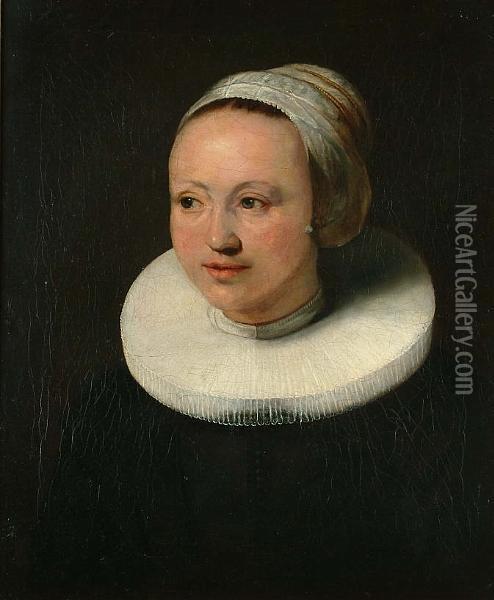 Portrait Of Ariantje Hollaer, Bust Length With A White Ruff And Cap Oil Painting - Rembrandt Van Rijn