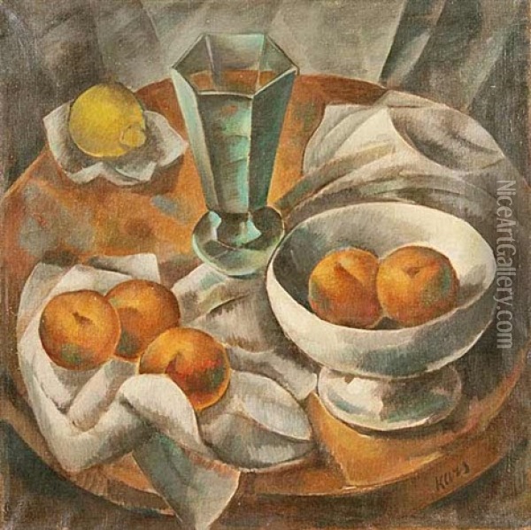 A Still Life With A Cup And Fruit Oil Painting - Georges (Karpeles) Kars