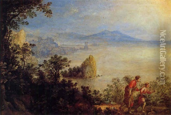 Extensive Landscape With Tobias And The Angel Oil Painting - Maerten De Cock