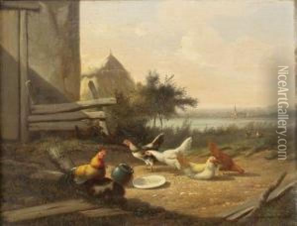 La Basse-cour Oil Painting - Jean-Baptiste Van Leemputten