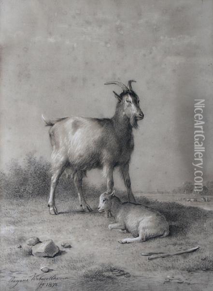 Goat And Kid Oil Painting - Eugene Joseph Verboeckhoven