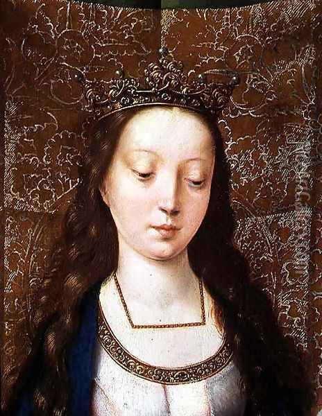 St. Catherine and the Philosophers, detail of the head of St. Catherine (detail) Oil Painting - Goossen van der Weyden
