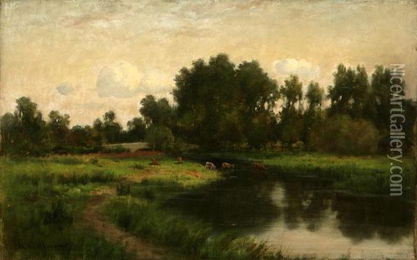Pastoral Landscape With Grazing Cows Oil Painting - Hiram Reynolds Bloomer