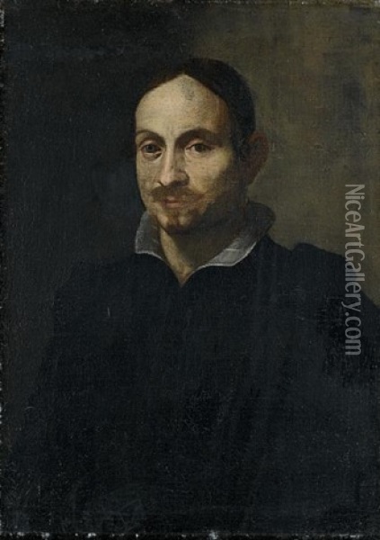 Portrait Of A Man, Wearing A Black Costume And White Linen Collar Oil Painting - Alessandro Tiarini