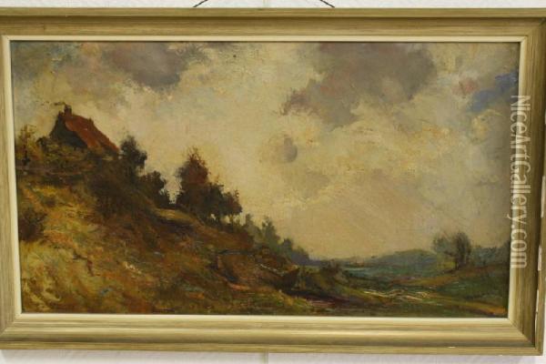 Landschap Met Huis Op Een Heuvel. Oil Painting - Fransiscus Willem Helfferich
