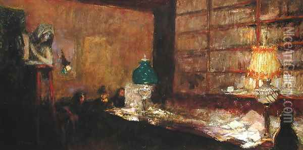 The Green Lamp, c.1898 Oil Painting - Jean-Edouard Vuillard