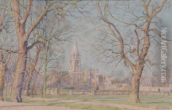 Christchurch Cathedral From The Meadow Oil Painting - Bernard Cecil Gotch