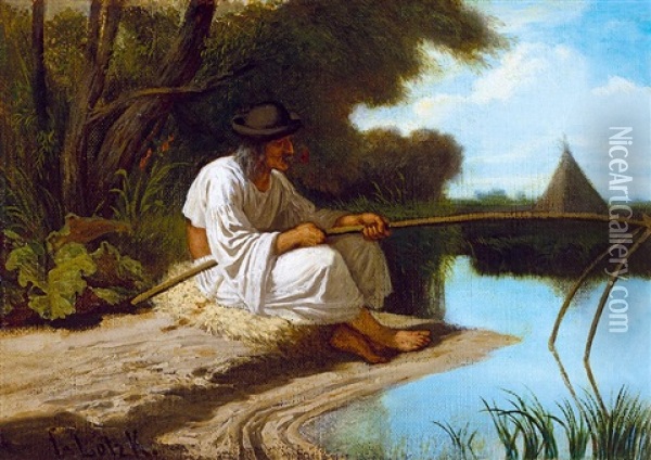 Fisherman, C. 1860 Oil Painting - Karoly Lotz