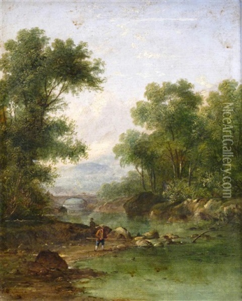 Fishermen By A River Oil Painting - Thomas Creswick
