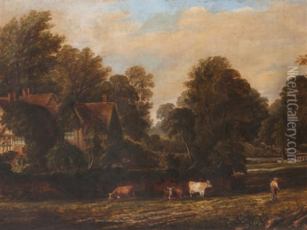 English Countryside Oil Painting - Thomas Henry Thomas