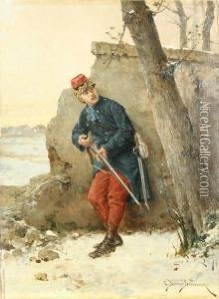 Soldier On Alert Oil Painting - Etienne Prosper Berne-Bellecour