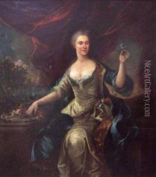 Portrait De Femme Tenant Une Fleur. Oil Painting - Francois de Troy