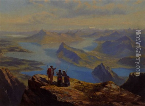 Sicht Vom Pilatus Auf Den Vierwaldstattersee Oil Painting - Heinrich Fischer