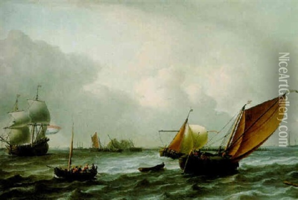 Shipping In Choppy Waters Offshore Oil Painting - Aernout (Johann Arnold) Smit