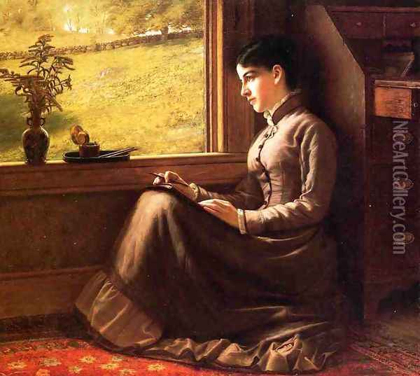 Woman Seated at Window Oil Painting - John George Brown
