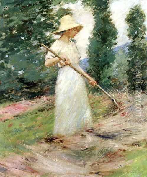 Girl Raking Hay 1890 Oil Painting - Sanford Robinson Gifford
