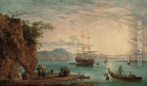 Fisherfolk On The Estuary At Dusk Oil Painting - Horace Vernet