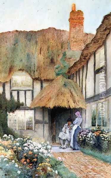 By the Cottage Door Oil Painting - Arthur Claude Strachan