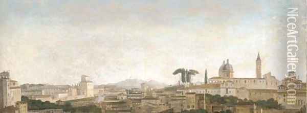 Capriccio View of Rome with the Monte de Giustizia and Villa Montalto Negroni Oil Painting - Alexandre-Hyacinthe Dunouy