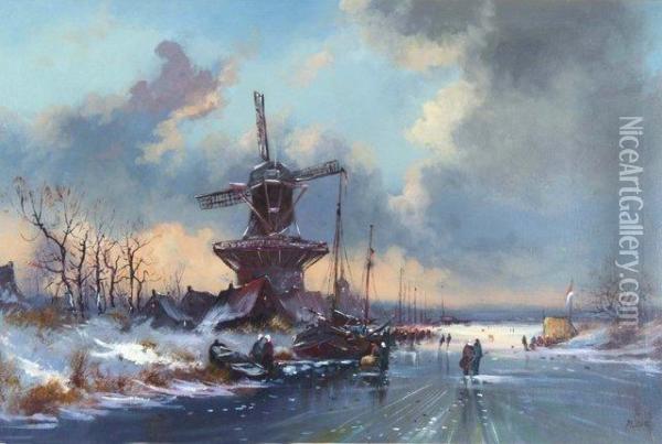 The Mill In Winter Oil Painting - A. Meisner