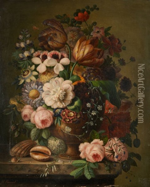 Vase Fleuri Sur Un Entablement Oil Painting - Joseph Panneel