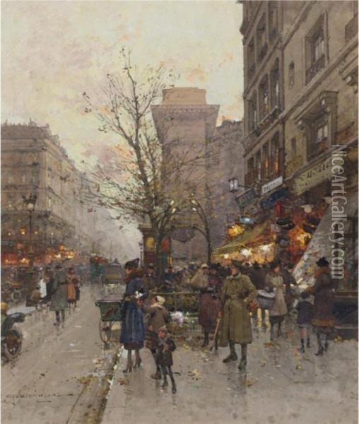 La Porte Saint Denis, Paris Oil Painting - Eugene Galien-Laloue