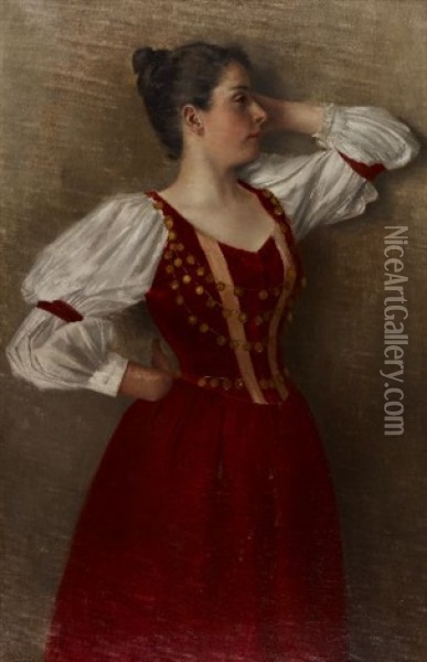 Jeune Danseuse En Robe Rouge Oil Painting - Hans Dietzi