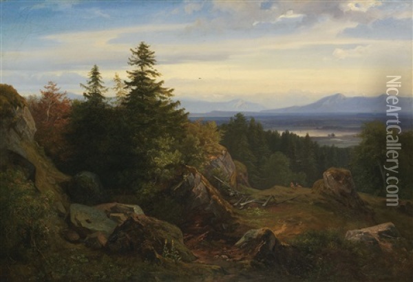 Chiemseelandschaft Mit Aussicht Auf Die Bayrischen Alpen Oil Painting - Eduard Schleich the Elder