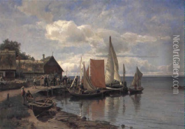 Fiskelage I Bohuslan Oil Painting - Edward (Johan-Edvard) Bergh