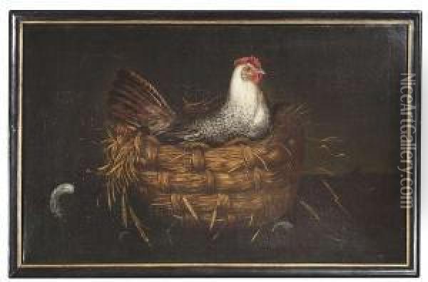 A Hen In A Basket Oil Painting - German Alvarez Algeciras