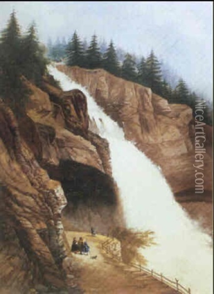 The Falls At St. Memm, Quebec Oil Painting - Cornelius David Krieghoff