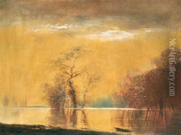 View At The Riverside Oil Painting - Laszlo Mednyanszky