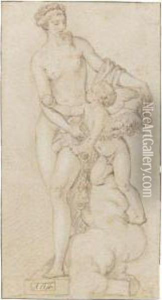 A Design For A Sculpture With Venus And Cupid Oil Painting - Jacques-Augustin Pajou