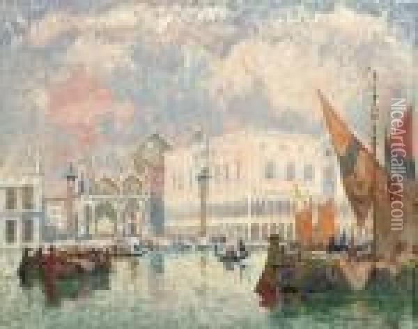 View Of Basilica San Marco And The Doge's Palace, Venice Oil Painting - Konstantin Ivanovich Gorbatov