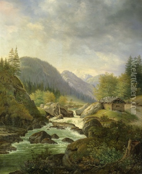 Alpenlandschaft Mit Wildbach Oil Painting - Carl Ludwig Friedrich Wagner