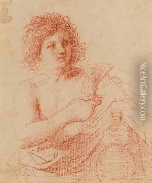 A Youth Holding A Glass And Carafe Oil Painting - Guercino