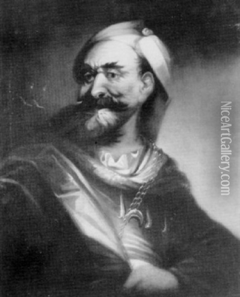 Portrait Of A Bearded Turk,                                 Half Length Oil Painting - Christian Wilhelm Ernst Dietrich
