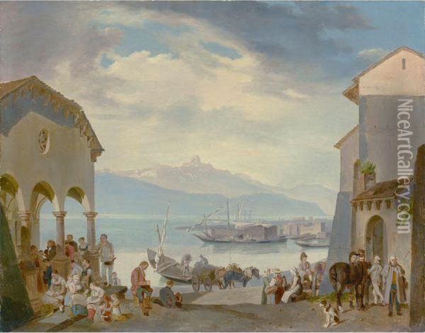Port Of Saint Gingolph Oil Painting - Wolfgang-Adam Toepffer