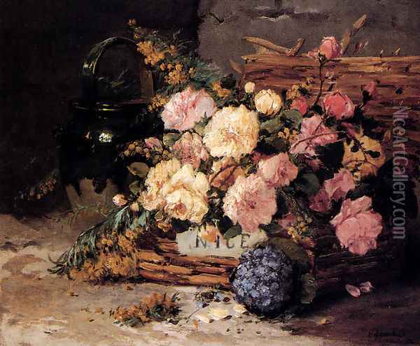 Floral Still Life Of Spring And Autumn Oil Painting - Eugene Henri Cauchois