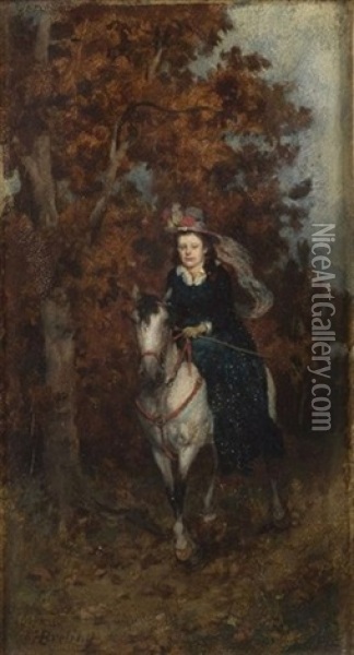 Young Woman On Horseback Oil Painting - Heinrich Breling