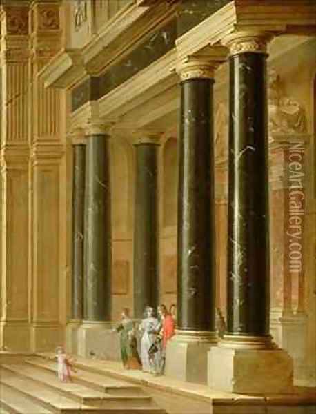 Elegant Company on the Steps of a Classical Building Oil Painting - Dirck Van Delen