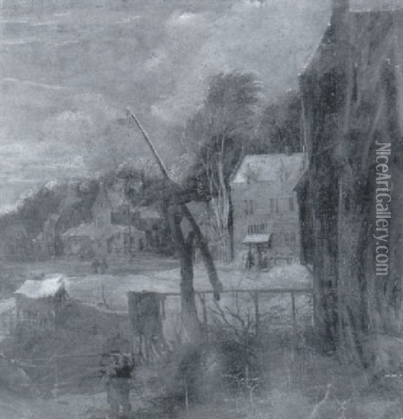 Paysans Dans Un Village Sous La Neige Oil Painting - Frans de Momper