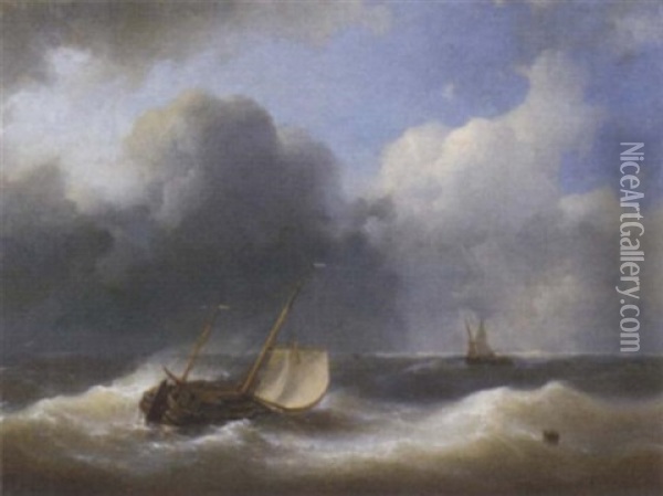 A Lugger In Heavy Seas Oil Painting - Abraham Hulk the Elder