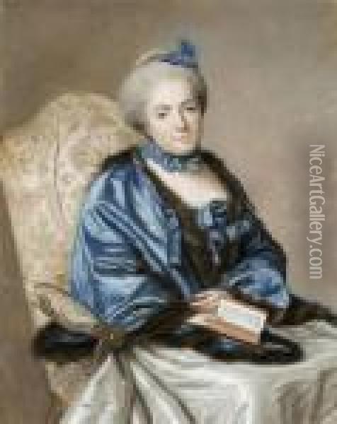 Portrait Of A Noble Lady In Blue, Probably Madame Polier Oil Painting - Jean-Francois Guillebaud