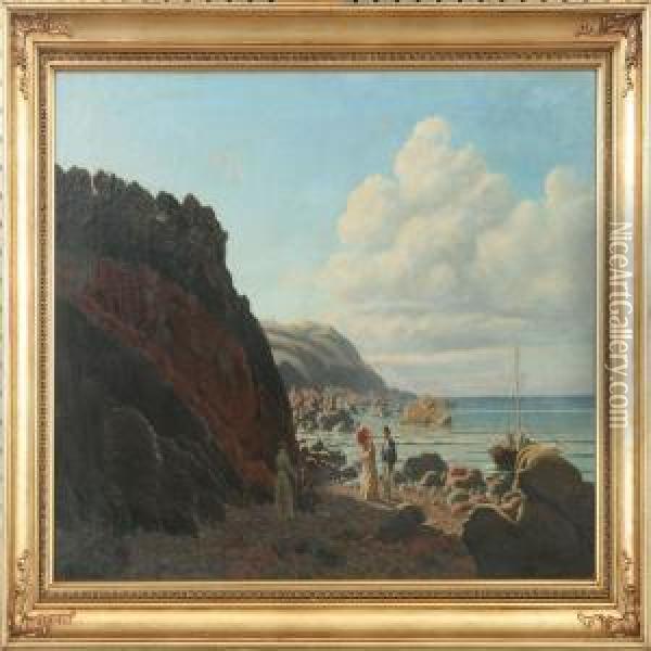 View From A Rocky Coast With Persons Oil Painting - Carsten Henrichsen