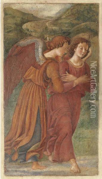 Two Angels In Adoration Oil Painting - Domenico Ghirlandaio